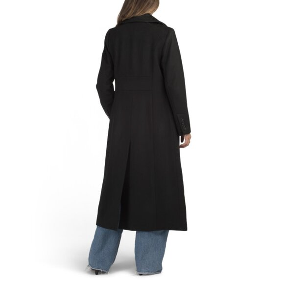 ANNE KLEIN Black Wool And Cashmere Blend Single Breasted Long Coat - Picture 2 of 2
